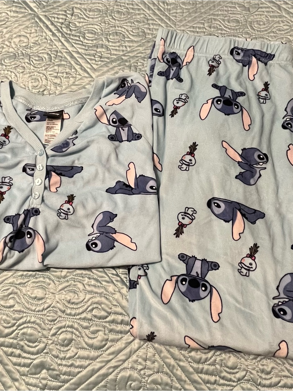 Women’s Light Blue Stitch Print Pajama Set - Licensed Character